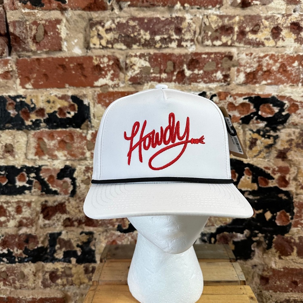 Mirmaru Howdy Embroidered Rope Trucker Hat White Red Snapback Western NEW NWT